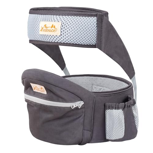 Viedouce Portabebé Ergonómico Asiento de Cadera,con Protección del Cinturón la Seguridad,Algodón Puro Ligero,Taburete de Cintura de Posición Múltiple por Bebé Niños 4 36 Meses(Gris Oscuro)