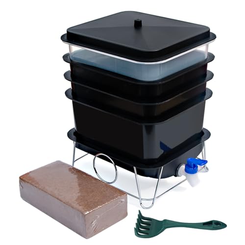 TOP XIAN Caixa de Compostagem Básica para Minhocas, Caixa de Compostagem de Minhocas com 4 Bandejas