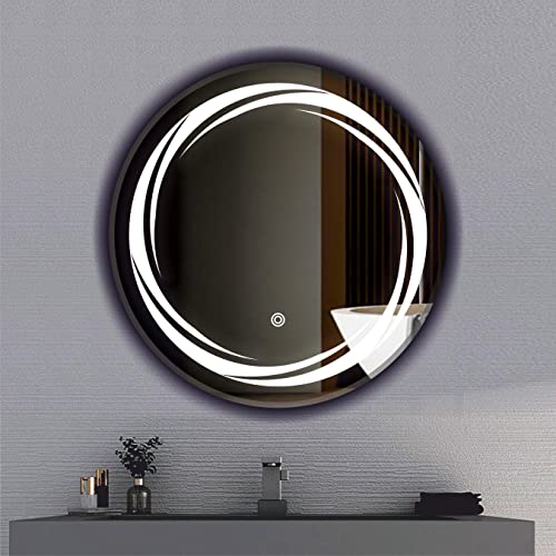 Image of LED Mirror Glass Bathroom Wall - Decorative Led Mirror with Touch Sensor Lights Cabinet Vanity Wall Design Darpan Full Length for Home (21x21 Inch Round DH9)