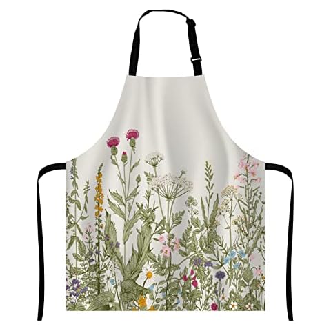 Wasach Herbs and wild flowers Apron Home Kitchen Waterproof Cooking Baking Gardening for Women Men Cover