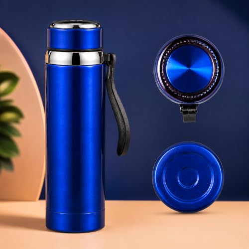 Image of Stainless Steel Water Bottle | Hot & Cold Thermos with Carrying Strap | Leakproof Travel Bottle for Office, School, Gym & Outdoor Use | Blue Color (Random Color)
