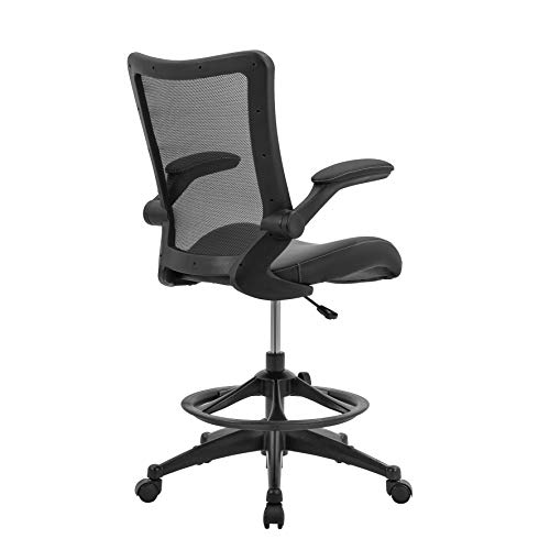 Office Factor Mesh Back Faux Leather Seat 300 Lbs Weight Capacity Mid-Back Drafting Adjustable Foot Ring And Flip-Up Arms (Black Drafting Chair) #TOP3