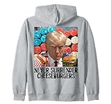 donald trump foto segnaletica never surrender cheeseburgers felpa con cappuccio