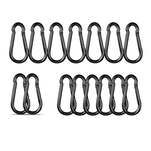 High-PQ Black Carabiner, Heavy Duty Galvanized Steel Spring Snap Hook Carabiner Clips with 220LBS Holding Capacity, Ideal for Outdoor, Hammock, Swing and Travel (15PCS M5 2Inch)