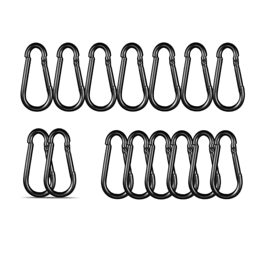 High-PQ Black Carabiner, Heavy Duty Galvanized Steel Spring Snap Hook Carabiner Clips with 220LBS Holding Capacity, Ideal for Outdoor, Hammock, Swing and Travel (15PCS M5 2Inch)