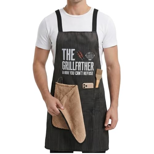 Bbq Aprons For Men Cooking Apron With Removable Towel And 2 Pockets Bbq Gifts For Men Waterproof Kitchen Apron For Grilling Cooking Grandad Fathers Gifts Birthday Christmas Gift For Husband