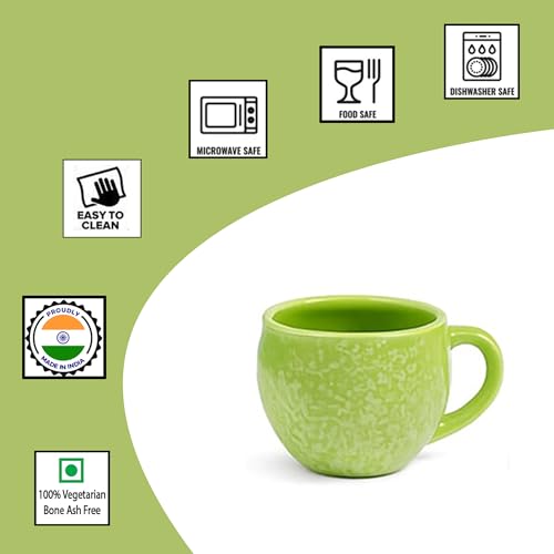 Image of D'Maiolica Lime-Green Kuliya Shape Tea Cups Set of 12 Microwave and Dishwasher Safe, Ceramic Small Tea /Chai /Coffee Cups Perfect for Every Occasion Capacity- 110 ml Each (Lime-Green, Pack of 12, Small)