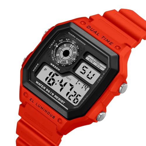 Image of PASOY Men's Digital Multi-Function Watches Dual Time Alarm Stopwatch Countdown Backlight Waterproof Watch