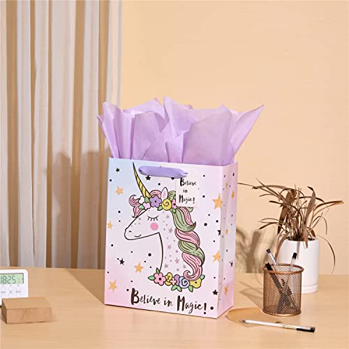 13" Large Gift Bag With Tissue Paper For Girls Happy Birthday Gift Bags (Unicorn) #TOP2