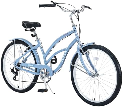 Esheno 26” Beach Cruiser Bike, Women Cruiser Bike with 7 Speeds Drivetrain, Ladies Bike with Wide Adjustable Saddle, Smooth Riding Bicycle for Women 5-7 ft