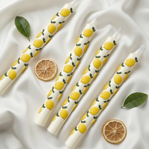 Lyrow 4 Pcs 3D Lemon Taper Candles Yellow Dinner Candles Long Unscented Candle Sticks Table Centrepieces for Home Mediterranean Amalfi Coast Summer Birthday Lemon Wedding Bridal Shower Party Decor by Lyrow - Used condition - Image 3