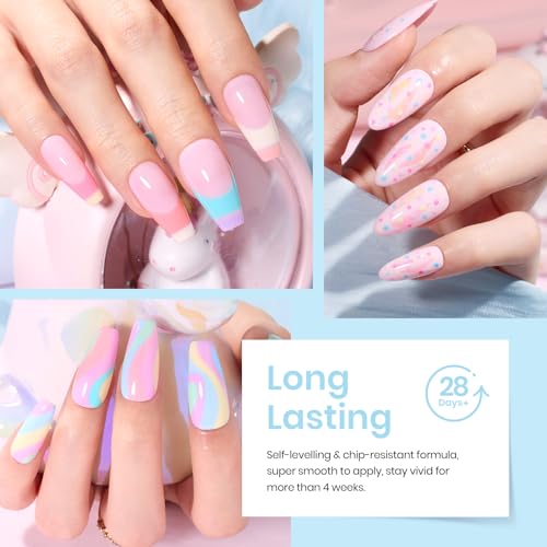 Image of Beetles Gel Nail Polish Set, 23 PCS 20 Colors Pastel Macaron Spring Gel Polish Kit, Dreamy Town Pink Yellow Green Blue Glitter Color Gel with Base Coat, Glossy Matte Top Coat, Soak Off UV LED