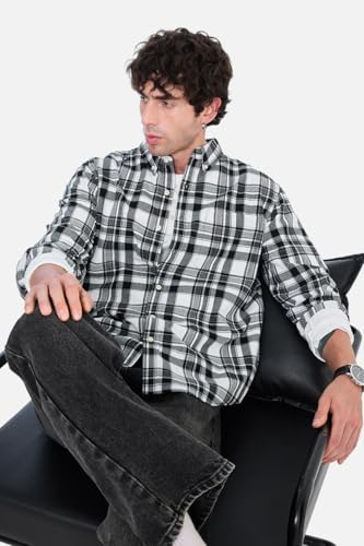 Image of SNITCH Men Casual Shirt | Regular Fit Full Sleeve Button-Down Collar Buffalo Check Pattern | Premium Cotton Blend & Breathable Fabric Outings