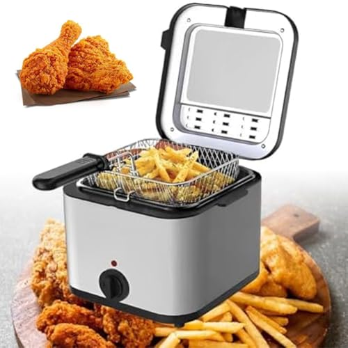 Forubar 2.5L Electric Stainless Steel Deep Fryer With Basket 1000W Household Small Oil Fryer with Adjustable Temperature Fryer for Chicken Fries Snacks