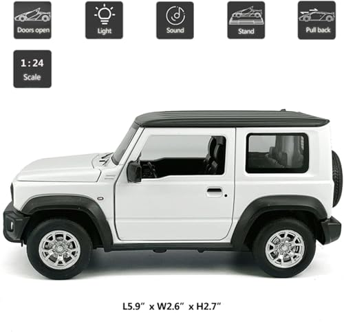 Image of 1:24 Alloy Model Car Compatible for Suzuki Jimny Style, Diecast Pull Back Toy Car with Light & Sound for Kids Boys Girls Gift (White)
