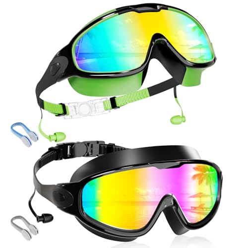 Aegend New Kids 2 Pack Wide View Swim Goggles Anti-Fog/UV No Leak Goggles with Ear Plugs Kids 3-14