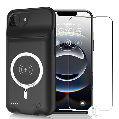 JBUBN Battery Case for iPhone 16e (6.1 inch), [10000mAh] Large Capacity Slim Portable Protective Fast Charging Case, Backup Power Bank with Power Indicator, Compatible with iPhone 16e - Black