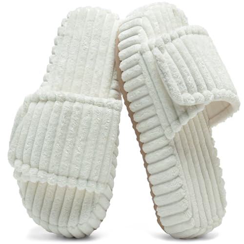 WateLves Cute Bow Slippers for Women Memory Foam Corduroy Open Toe Slide Slippers Ladies Cross Band House Shoes for Indoor Outdoor