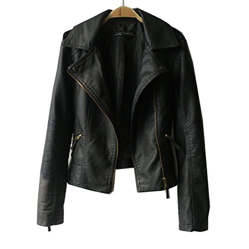 VANGULL Women Ladies Zipper Slim Biker Motorcycle PU Leather Jackets Punk Rock Coats (M, Black)
