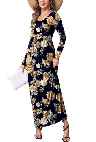 Image of EUOVMY Women's Long Sleeve Loose Maxi Dresses Casual Long Dresses with Pockets