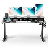 FEZIBO 60 x 24 Inch Height Adjustable Electric Standing Desk with Double Drawer, Stand up Home Office Computer Desk with 4 Height-Adjustable Feets & 2 Hooks, Black