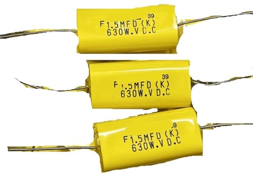 Condensateur audio axial 1,5 MFD 630 V cuivre de 12,5 x 45 mm pour filtre crossover