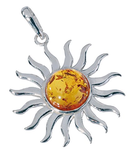 Pendentif Le Cœur du Soleil ambre et argent massif de haute joaillerie