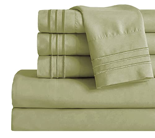 Image of Mocassi Queen Sheet Set - Luxury Hotel 1800 Premier Bedding Sheets & Pillowcases - Ultra Soft Breathable & Cooling Bed Sheets - Deep Pocket - Wrinkle Resistant - 6 Piece Set - Queen, Sage Green