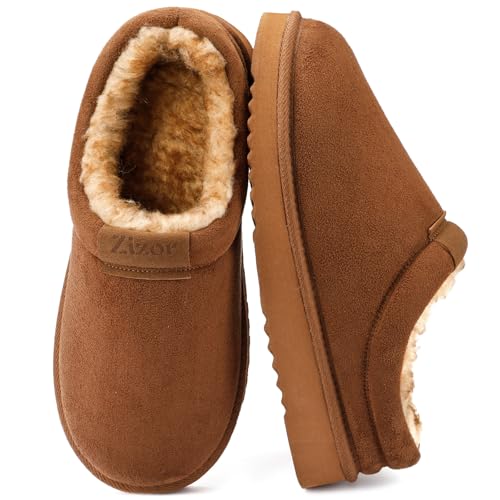 Zizor Men's Suede House Shoes Slippers Indoor Outdoor with Fur