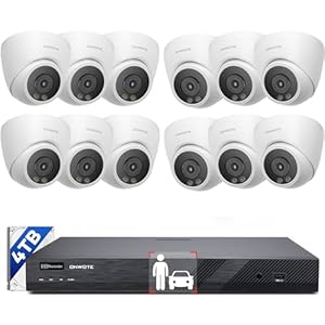 ONWOTE 16 Channel NVR PoE Security Camera System Wired, 12MP 4K 16CH Commercial NVR 4TB, Smart AI Color Night, 12x 6MP 122° Outdoor Audio IP Cameras, 12x Cables(Total 960ft), CCTV for Businesses Home