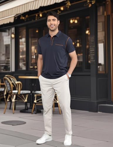 Men's Polo Shirts Short Sleeve Golf Polo T Shirt Lightweight Casual Button Down Shirts Summer Collared with Pocket3