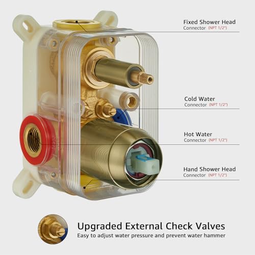 Image of Iriber Brushed Gold Shower System Wall Mounted Shower Faucet Mixer Set with 10 Inches Rain Shower head and Handheld, Bathroom Shower Trim Kit Contain Pressure Balance Valve Cartridge