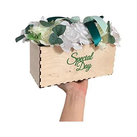 Calzette Flower Box with 4 Beautiful Artificial Flowers - Women's Gift for Anniversary Wedding Anniversary - Gift Idea - Bouquet of Red Roses (White Roses) Cover