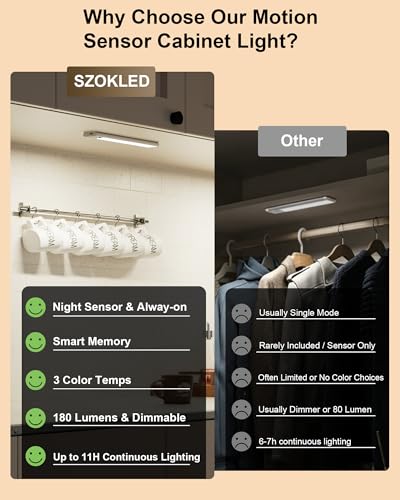 Image of 80-LED Motion Sensor Light Indoor with Remote, 12 inch Under Cabinet Lighting Wireless, Timer & Dimmable Under Cabinet Lights, Under Counter Lights for Kitchen, Stairs, Hallway, 3 Color, 2Pack