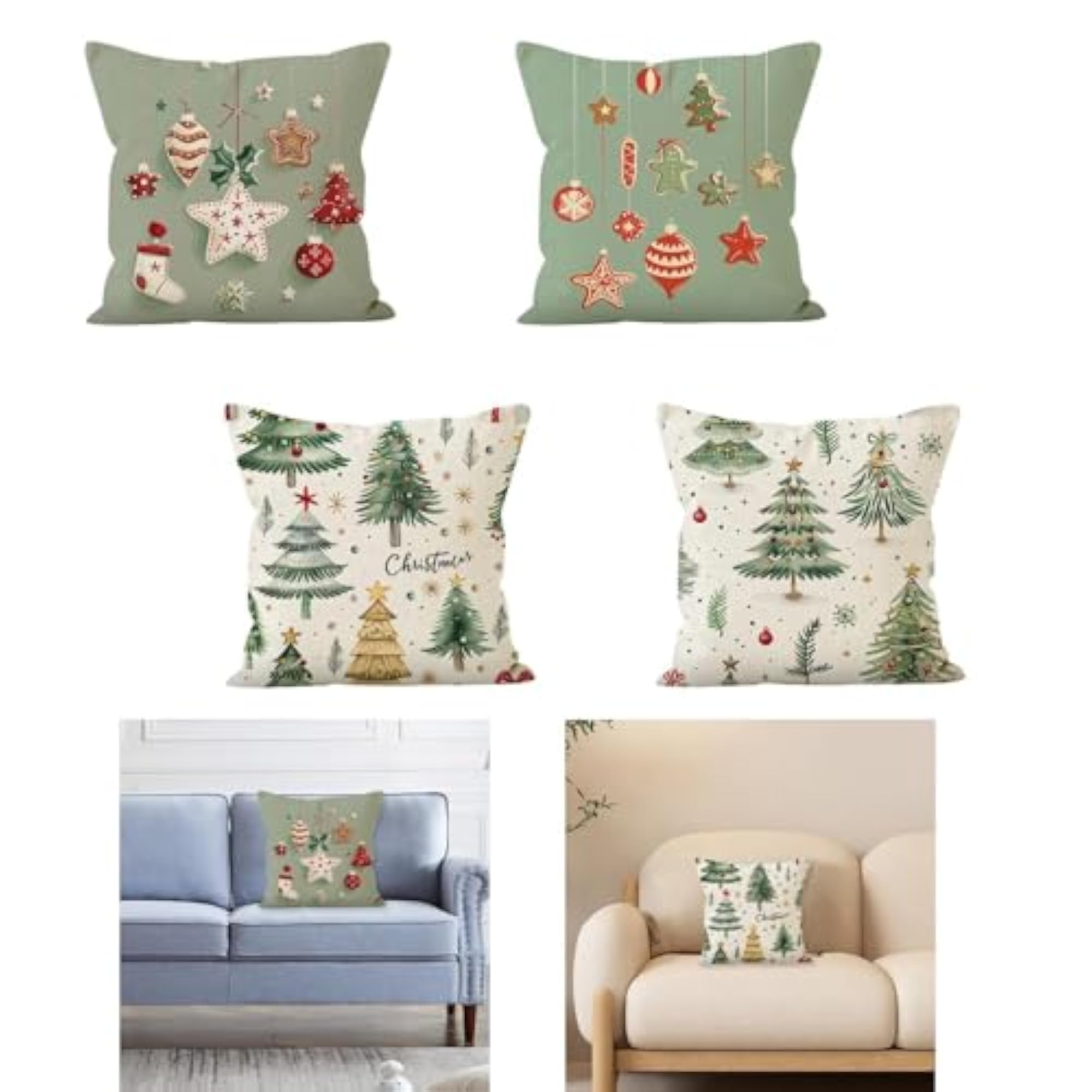 3x Christmas Pillow Cover Decorative Pillowcase