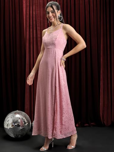 Image of Tokyo Talkies Women's Sleeveless V-Neck Self Design Dresses | Stylish Dresses | Party Dresses