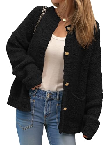 Saodimallsu Womens Chunky Knit Cardigan Sweater Fuzzy Long Sleeve Open Front Button Down Outwear with Pockets