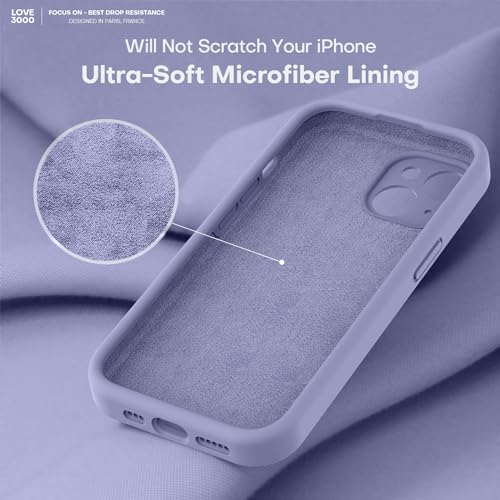 Image of LOVE 3000 Compatible with iPhone 15 Case, [Smooth Silicone Full Coverage Camera] [8ft Drop Protection], Soft Microfiber Lining Full Body Protective Case for iPhone 15 6.1 inch - Lavender Grey