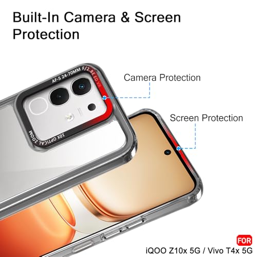 Image of TheGiftKart Hybrid Shockproof Back Cover Case for iQOO Z10x 5G / Vivo T4x 5G | Stylish Camera Border | Electroplated Buttons | Crystal Clear Hard Back Cover Case (TPU & PC, Smoked Bumper)