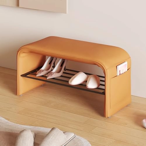 Banco Zapatero con Espacio de Almacenamiento, Descalzadora Banco Pie de Cama for Casas de Alquiler, Apartamentos Individuales, Tiendas de Ropa(Orange,80cm)