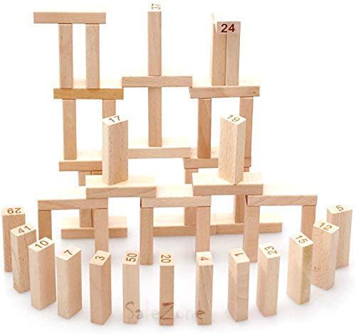 Image of Wooden Building Blocks Puzzle Game 54 Pcs Challenging 4pcs Dice Wooden Blocks Stacking Game Maths,Tumbling Tower 54 Pcs with 4 Dices Game for Adults & Kids.