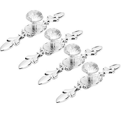 Drawer Pull Handles Knobs, DDSKY 4-Pack Diamond Crystal Knobs with Plate for Kitchen Door Cupboard Wardrobe Drawer Furniture Decoration, Large