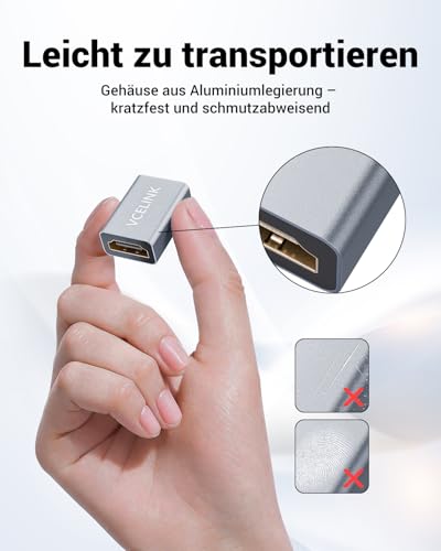 VCELINK HDMI Kupplung 8K, HDMI Buchse auf Buchse, unterstützt 8K@60 Hz/4K@120 Hz UHD, 7680 * 4320 Auflösung, 3D, HDR, eARC für Laptop, PCs, Monitore, Roku TV, 2 Stück