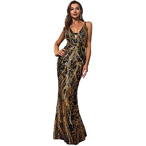 Angel-fashions Gold Sequin V Neck Evening Dress Cover