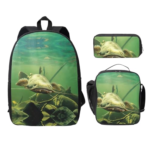 Sac à dos sous-marin poisson-chat kit scolaire 3 en 1 soulage le dos des enfants noir