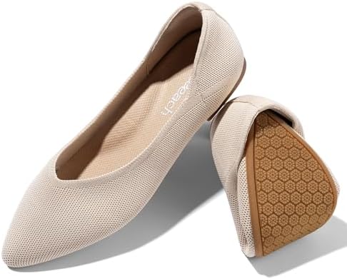 Gleeeach Women Flats Non Slip Shoes Pointed Toe Knit Ballet Comfortable Dressy Casual Shoes Work Flats Softable for Woman (Beige 7)