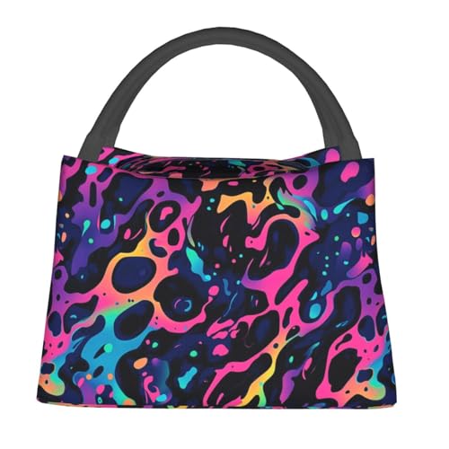 ainori Neon Leopard Insulated Lunch Box for Kids Adults,Reusable Tote Bag with Colorful Abstract Art Pattern,Portable Lunchbox Handbag,Makeup Bags...