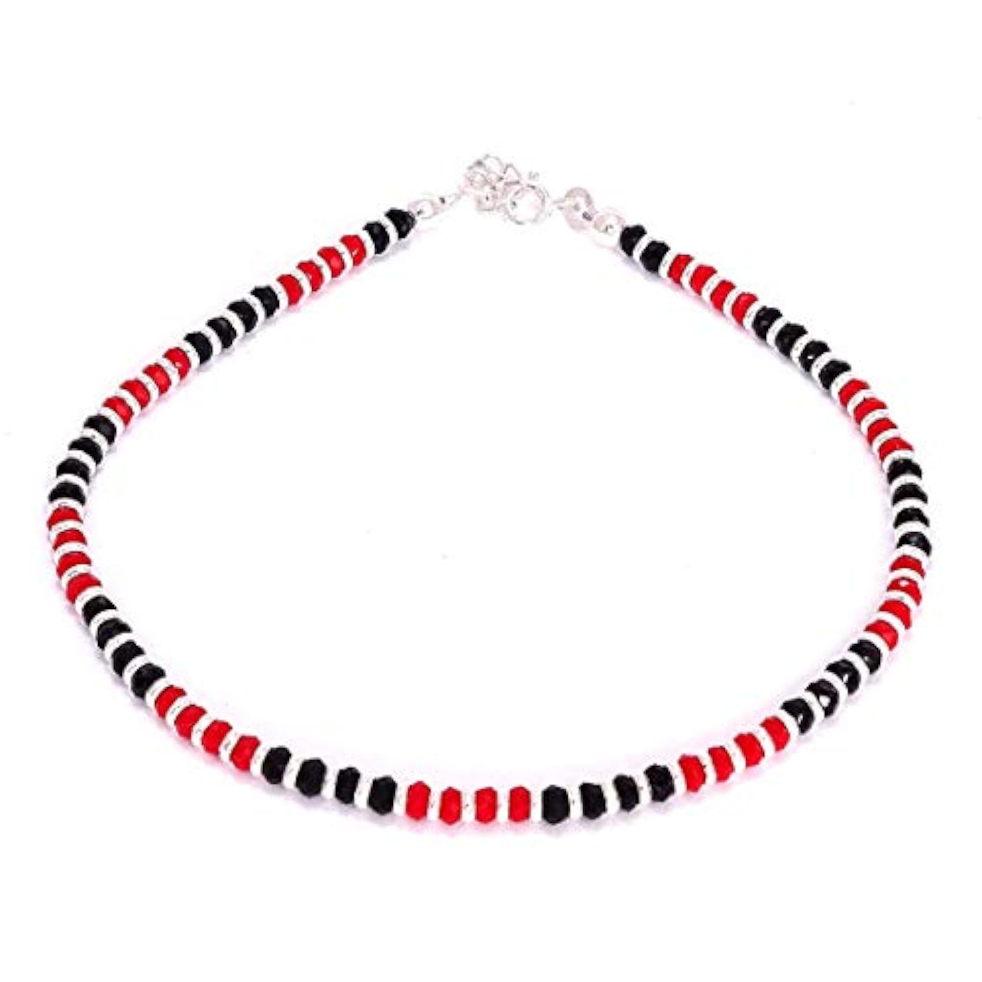 Women's 925 Sterling Silver Nazariya Anklet with Black, Red & Silver Beads
