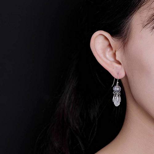 Boucles d'oreilles pour femmes style chinois vintage néphrite blanche