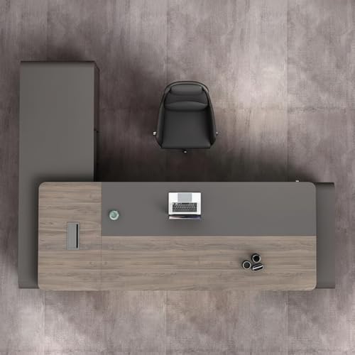 Image of Luxury Modern Executive Director Table with Fluted Front Panel, Integrated Side Storage, Cable Management Extra-Wide Premium Work Surface (LDL-769 MDFL L6W3)
